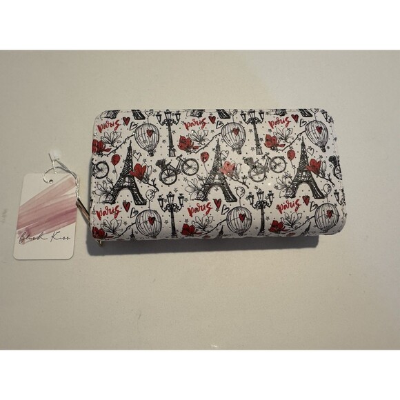 Ladies Blush Kiss Wallet patris print kenzo flower Eiffel tour 8*4 double zipper - Picture 1 of 11